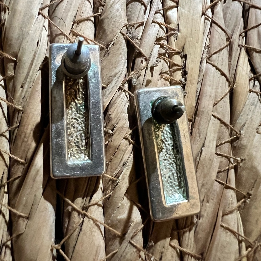 Silver And Black Rectangular Earrings - image 5